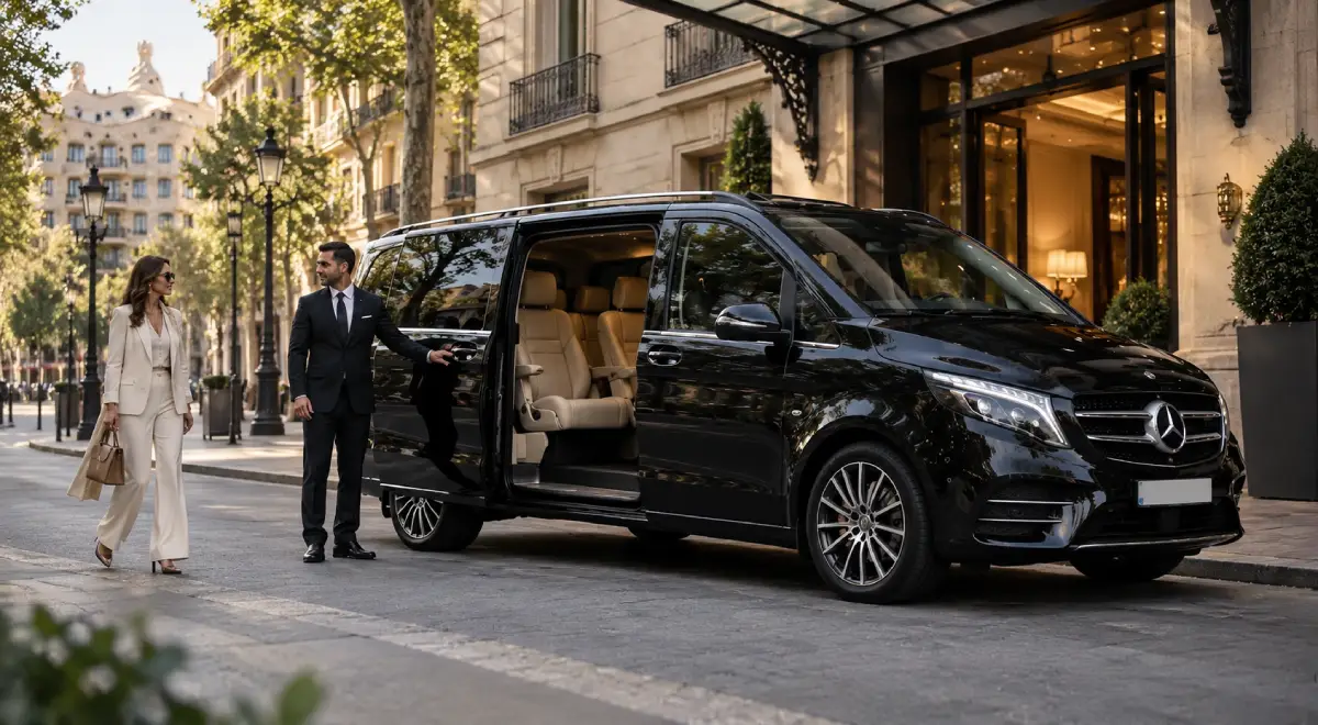 Mercedes clase V con un cliente VIP en Barcelona